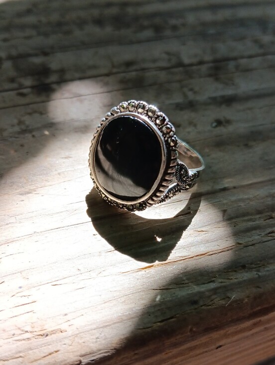 Vintage Jewelry - Vintage 925 Onyx Marcasite Size 8.5 Ring